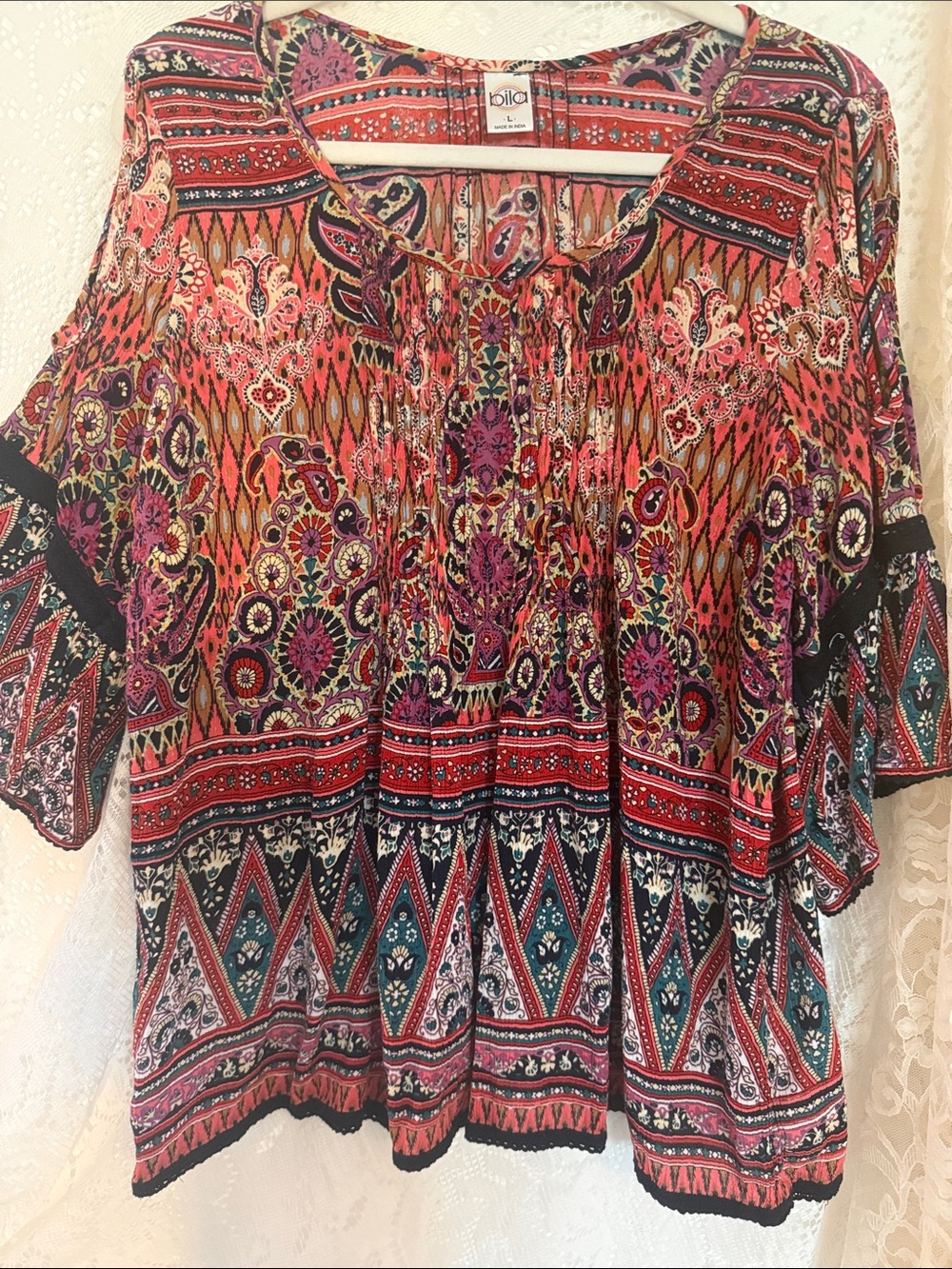Bila Multicolor Boho Tunic with Pink, Red and Purple Accents